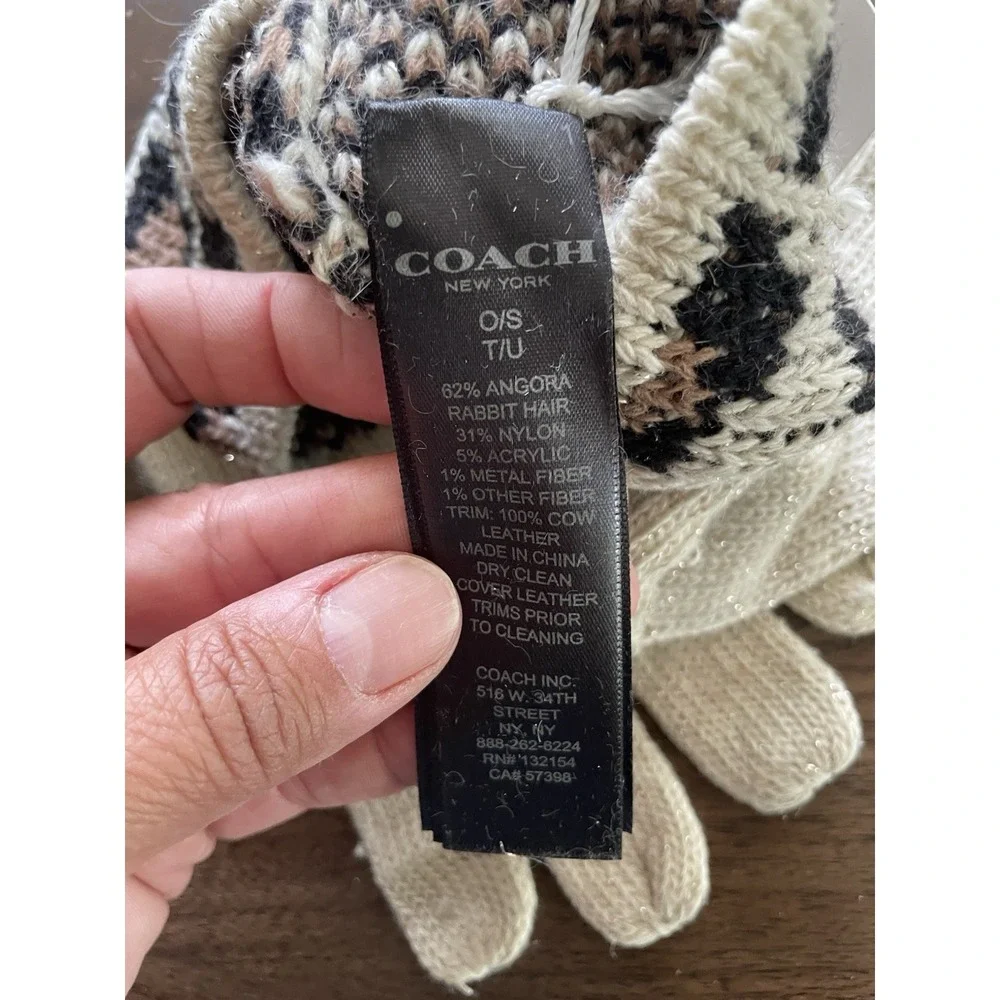 Coach Ocelot Touch Glove Knit Angora Beige Tan One Size Cheetah Print READ